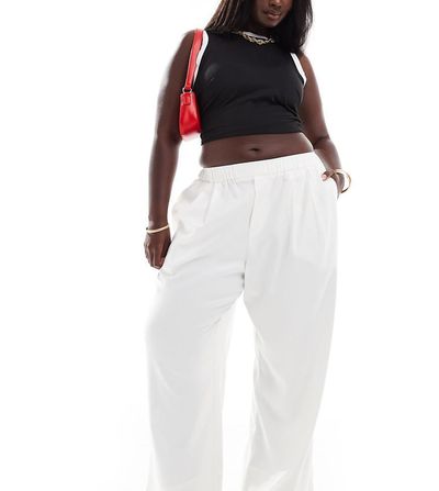 ASOS Curve ASOS DESIGN Curve flannel pajama pants in ecru-Neutral