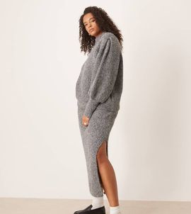 ASOS Curve ASOS DESIGN Curve fluffy maxi skirt in charcoal - part of a set-Gray