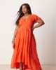 ASOS Curve ASOS DESIGN Curve flutter sleeve ruched maxi dress with hi low hem in spicy red - 1