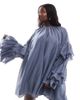 ASOS Curve ASOS DESIGN Curve frill sleeve voile mini dress in in slate blue - 1