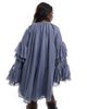 ASOS Curve ASOS DESIGN Curve frill sleeve voile mini dress in in slate blue - 2