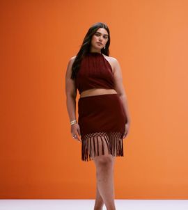 ASOS Curve ASOS DESIGN Curve fringed hem mini skirt in rust - part of a set-Red