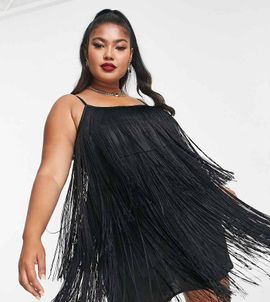 ASOS Curve ASOS DESIGN Curve fringed mini dress in black