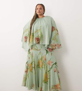 ASOS Curve ASOS DESIGN Curve full volume cape maxi dress with godets in multi