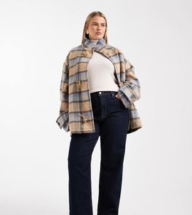 ASOS Curve ASOS DESIGN Curve funnel neck car coat with wool and toggle detail in heritage plaid-Multi