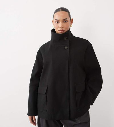 ASOS Curve ASOS DESIGN Curve funnel neck formal harrington jacket in black