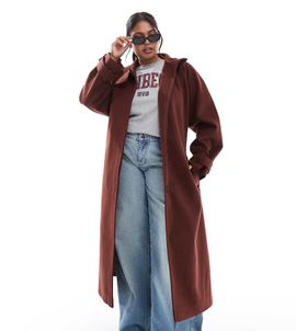 ASOS Curve ASOS DESIGN Curve funnel neck longline formal trench coat in rust-Brown