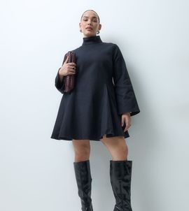 ASOS Curve ASOS DESIGN Curve funnel neck tailored godet mini dress in black