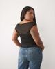 ASOS Curve ASOS DESIGN Curve gathered short sleeve off shoulder mesh top in black - 3