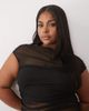 ASOS Curve ASOS DESIGN Curve gathered short sleeve off shoulder mesh top in black - 4