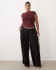 ASOS Curve ASOS DESIGN Curve gathered short sleeve off shoulder mesh top in burgundy - 2