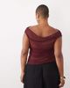 ASOS Curve ASOS DESIGN Curve gathered short sleeve off shoulder mesh top in burgundy - 3