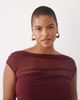 ASOS Curve ASOS DESIGN Curve gathered short sleeve off shoulder mesh top in burgundy - 4