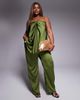 ASOS Curve ASOS DESIGN Curve gold tone chain halter neck satin top in khaki green - part of a set-Brown - 2