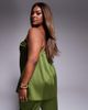 ASOS Curve ASOS DESIGN Curve gold tone chain halter neck satin top in khaki green - part of a set-Brown - 4