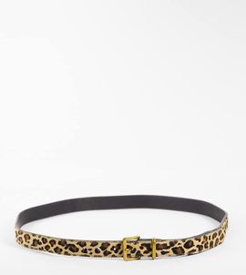 ASOS Curve ASOS DESIGN Curve hair on leather belt with square buckle in leopard print-Brown