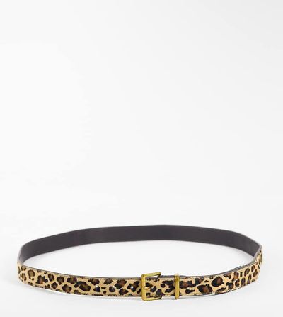ASOS Curve ASOS DESIGN Curve hair on leather belt with square buckle in leopard print-Brown