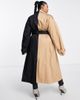 ASOS Curve ASOS DESIGN Curve half and half trench coat in black and stone-Multi - 2