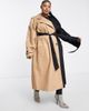 ASOS Curve ASOS DESIGN Curve half and half trench coat in black and stone-Multi - 4