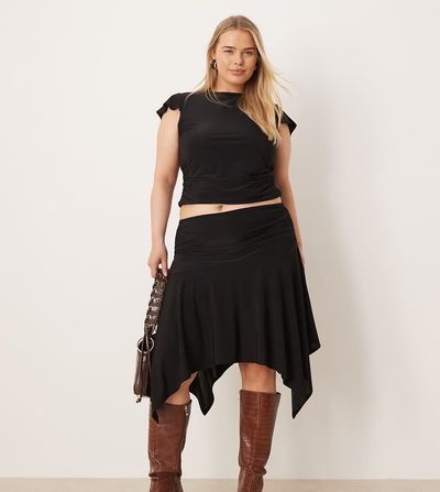 ASOS Curve ASOS DESIGN Curve hanky hem skirt in black - part of a set