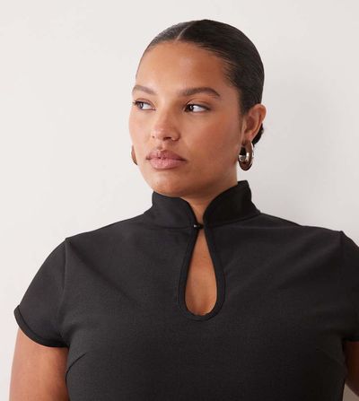 ASOS Curve ASOS DESIGN Curve high neck collar cut out top with hook-and-eye detailing in black