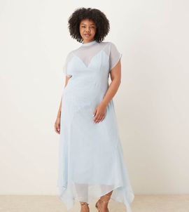 ASOS Curve ASOS DESIGN Curve high neck hanky hem chiffon maxi dress in soft blue