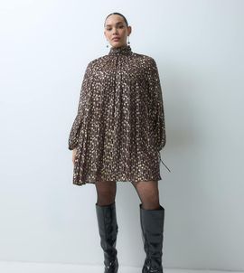 ASOS Curve ASOS DESIGN Curve high neck metallic smock mini dress in gold spot
