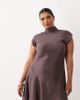 ASOS Curve ASOS DESIGN Curve high neck mini dress with handkerchief hem in chocolate brown - 1