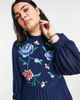 ASOS Curve ASOS DESIGN Curve high neck pleated long sleeve midi skater dress with embroidery in navy - 2