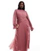 ASOS Curve ASOS DESIGN Curve high neck ruched belt detail maxi dress in dusky pink - 1