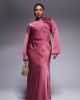 ASOS Curve ASOS DESIGN Curve high neck seam detail satin maxi dress in dusky rose-pink - 1