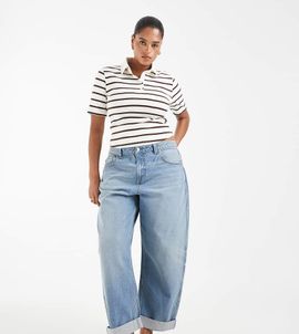ASOS Curve ASOS DESIGN Curve high rise relaxed cuffed jeans in midwash blue