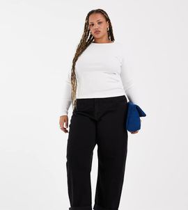 ASOS Curve ASOS DESIGN Curve high rise relaxed roll-up jeans in black