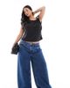 ASOS Curve ASOS DESIGN Curve high waist wide leg jeans in midwash blue - 1