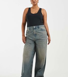 ASOS Curve ASOS DESIGN Curve high waist wide leg jeans in tinted gray wash