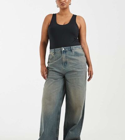 ASOS Curve ASOS DESIGN Curve high waist wide leg jeans in tinted gray wash