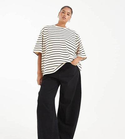 ASOS Curve ASOS DESIGN Curve high waisted barrel leg jeans in black