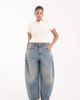 ASOS Curve ASOS DESIGN Curve high waisted barrel leg jeans in vintage wash-Blue - 1
