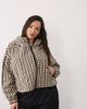 ASOS Curve ASOS DESIGN Curve hooded bubble hem bomber jacket in stone multi plaid-Neutral - 1