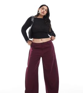 ASOS Curve ASOS DESIGN Curve horseshoe pants with tab waist detail in wine-Red