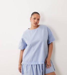 ASOS Curve ASOS DESIGN Curve hybrid t-shirt mini dress in washed denim blue-Multi