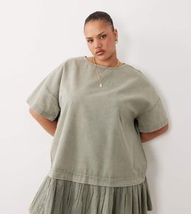 ASOS Curve ASOS DESIGN Curve hybrid t-shirt mini dress in washed olive-Multi