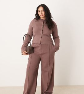 ASOS Curve ASOS DESIGN Curve interlock cuffed hem sweatpants in brown