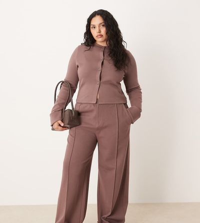 ASOS Curve ASOS DESIGN Curve interlock cuffed hem sweatpants in brown
