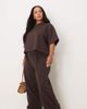 ASOS Curve ASOS DESIGN Curve interlock wide leg pants in chocolate - part of a set-Brown - 1