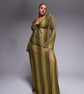 ASOS Curve ASOS DESIGN Curve Kenny crochet beach maxi dress in brown-Yellow