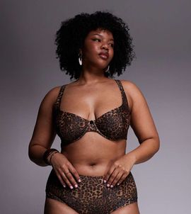 ASOS Curve ASOS DESIGN Curve Kitty high waisted bikini shorts in leopard-Brown