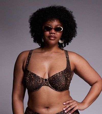 ASOS Curve ASOS DESIGN Curve Kitty underwired bikini top in leopard-Brown