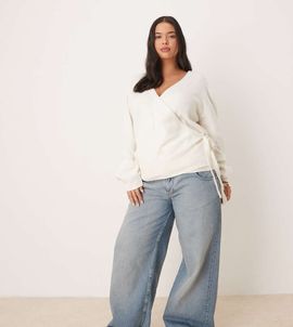 ASOS Curve ASOS DESIGN Curve knit wrap cardigan in cream-White