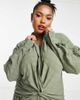 ASOS Curve ASOS DESIGN Curve knot front mini shirt dress in khaki-Green - 3